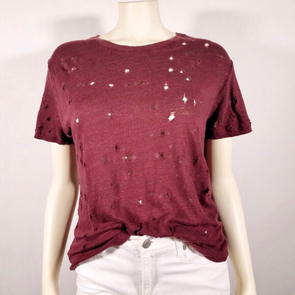 ❣️ IRO Distressed Tee, Burgundy, Size 0